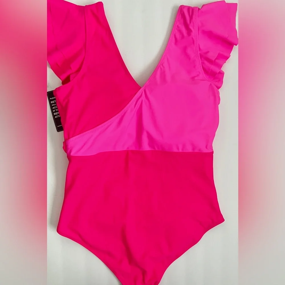 Blooming Jelly Tummy Control One Piece Swimsuit Ruffle Sleeve Hot Pinks …